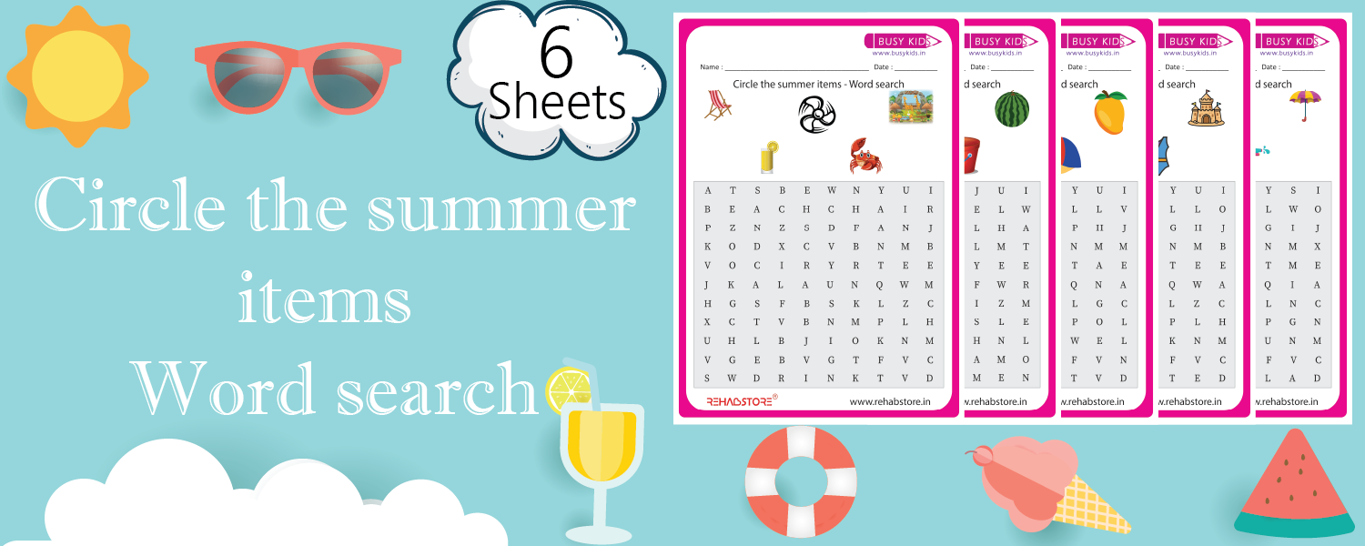 Circle the Summer Items – Word Search